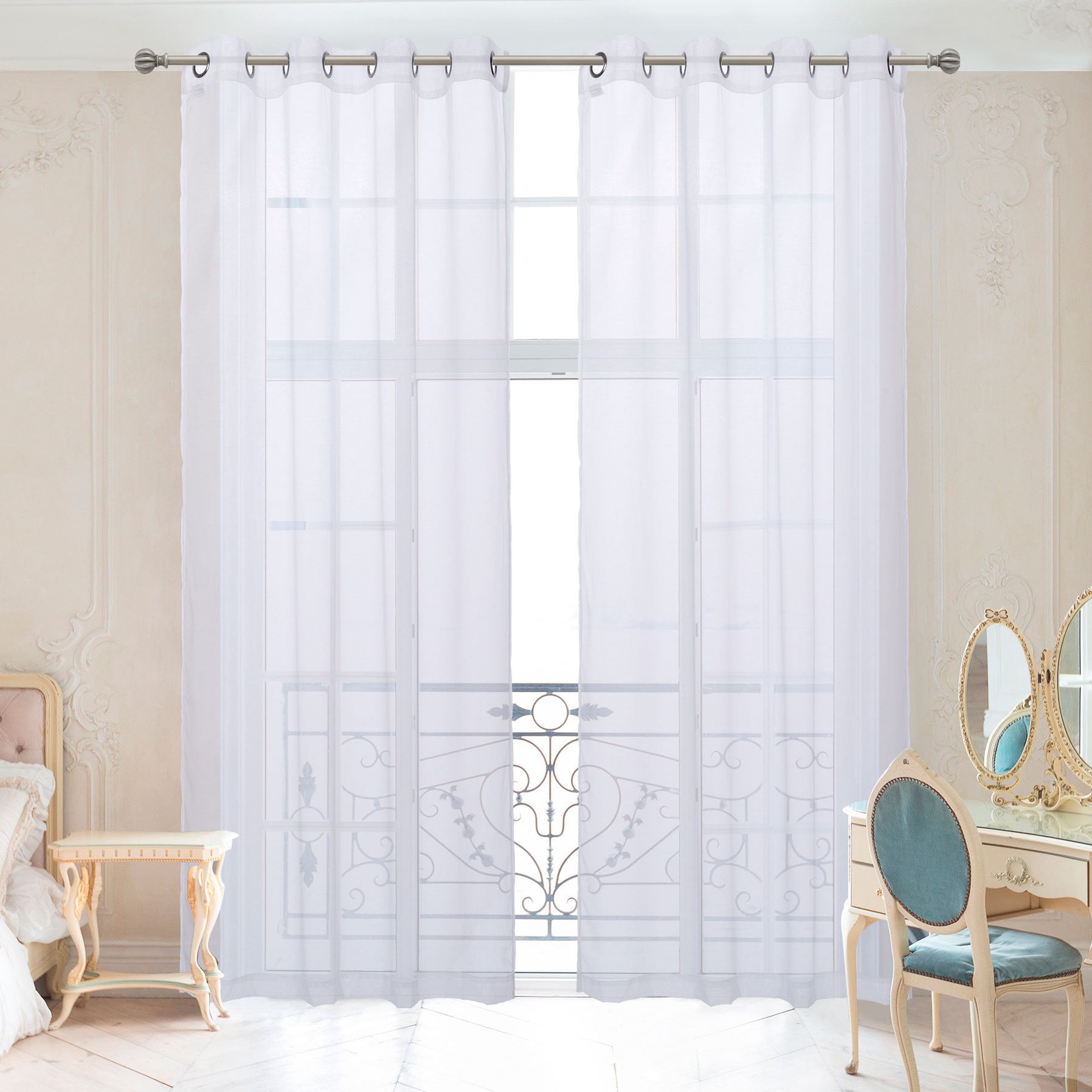 2 Piece White Window Sheer Curtains Grommet Panels 54" X 84" Total 108" X 84" Inch Length for Bedroom/Living Room