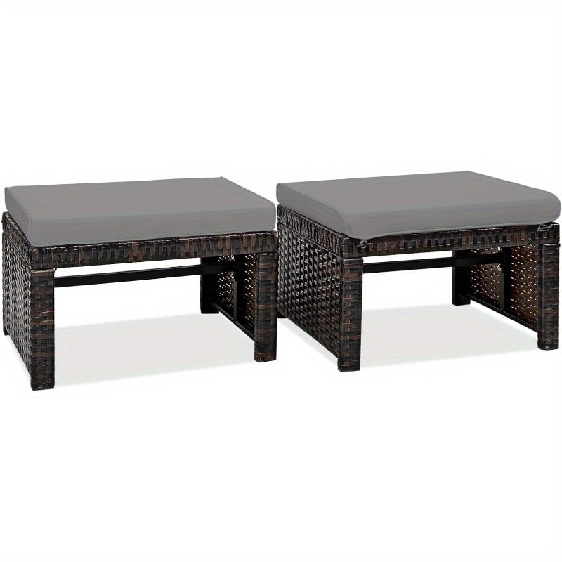 2-Piece Wicker Outdoor Ottoman Rattan Footrest Set of 2 with Removable ...