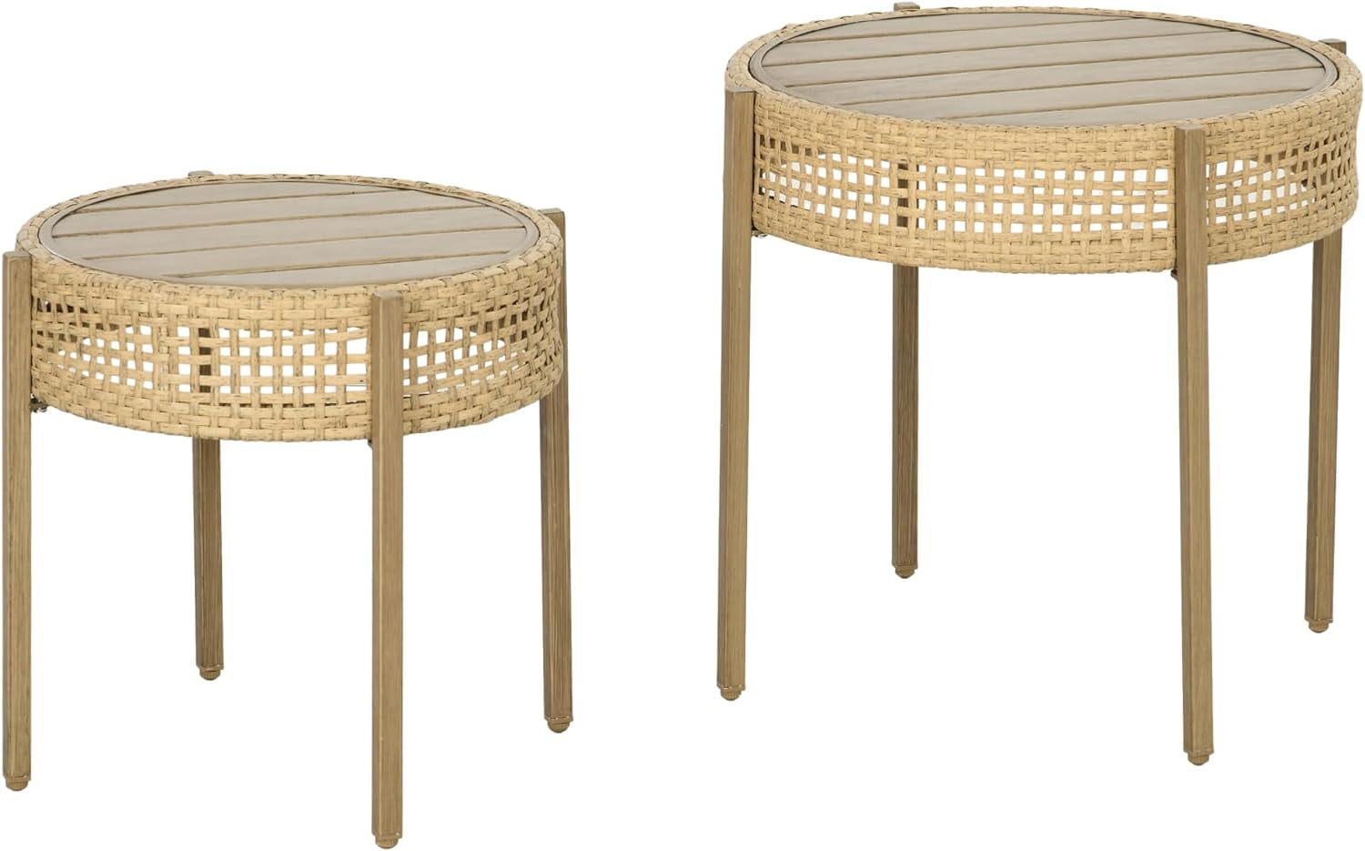 Brown Steel and Rattan Round Outdoor Accent Table Set