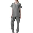 thumbnail image 1 of 2 Piece Wide Leg Pants Set for Women Women Outfits Sets Clothing Set Female V-Neck Short Sleeve Tops Pants Sets Long Pant Style S_331 Women's Tracksuits Gray L, 1 of 2
