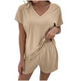 thumbnail image 1 of 2 Piece Wide Leg Pants Set for Women Women's Summer Outfits Clothing Set Female Round Neck Short Sleeve Tops Pants Sets Trousers Pant Style S_7 Women's Tracksuits Khaki XL, 1 of 1