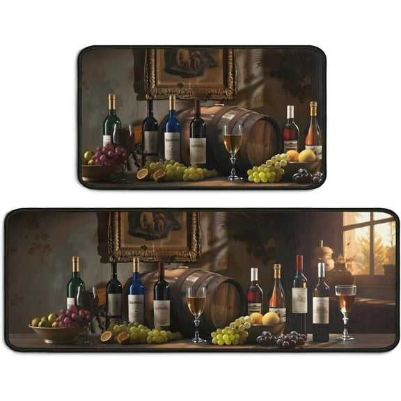 2 Piece Wine Kitchen Decor Rugs Set, Farmhouse Country Wine Kitchen Rugs and Mats Non Skid Washable Absorbent Microfiber Kitchens Accessories Decoration Floor Mats 17"x47"+17"x30"