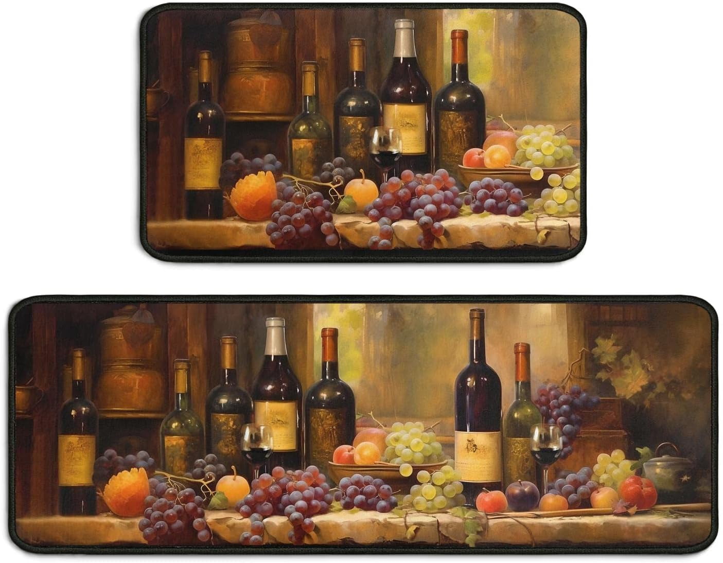 2 Piece Wine Kitchen Rug Set, 3D Wine Glasses Kitchen Rugs and Mats Non ...