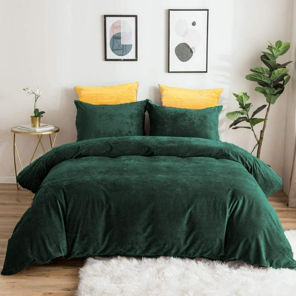 2 Piece Winter Warm Dark green Comforter Cover Crystal Flannel Bedding Sets Velvet Twin Duvet Cover Set