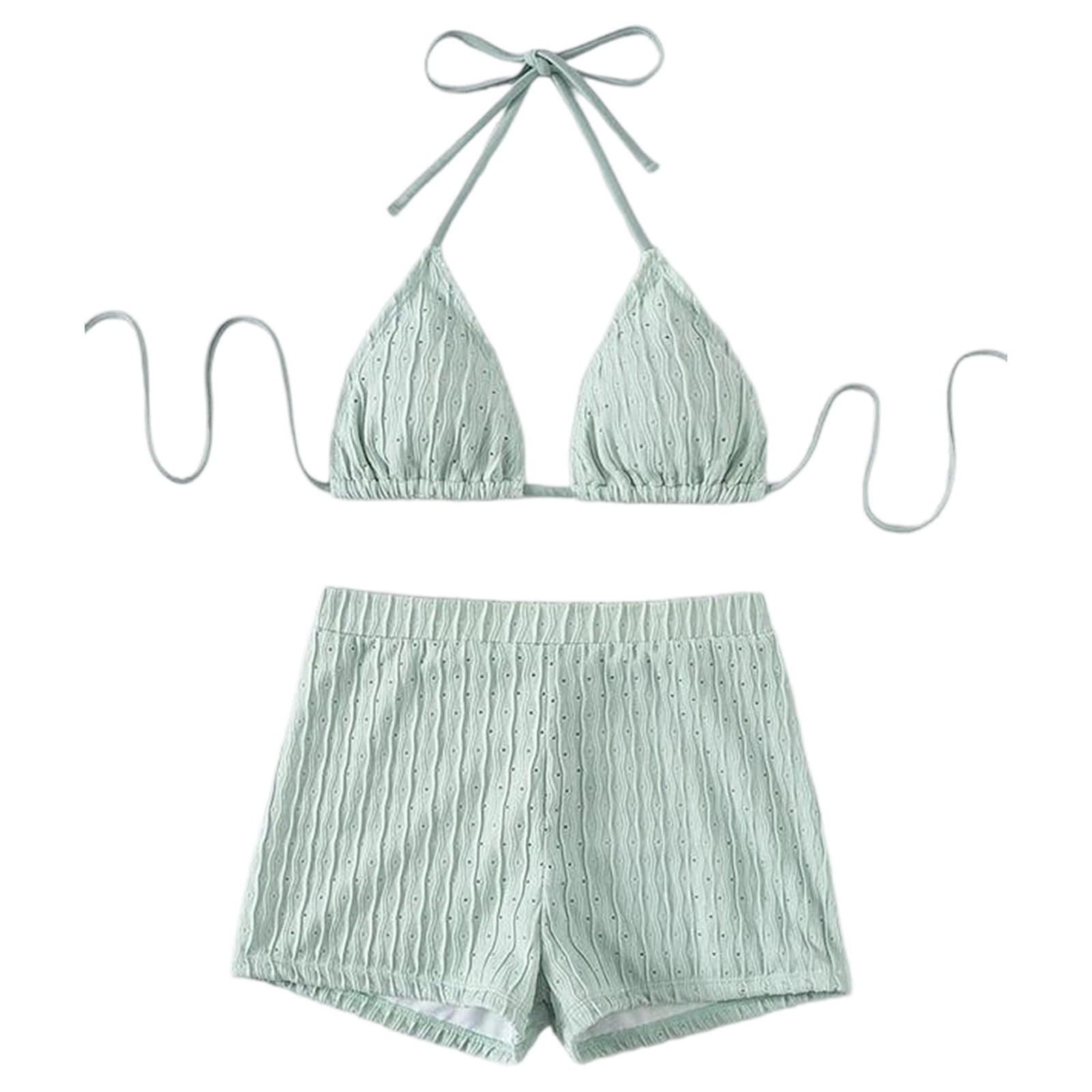 2 Piece Women Bikini Bikini Set Solid Color Boy Shorts Bathing Suit ...