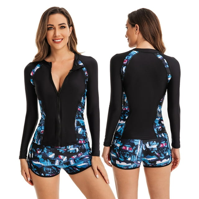 2 Piece Women Rash Guard Swimsuit Long Sleeve Bathing Suit Swim Shirt