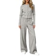 thumbnail image 1 of 2 Piece Women Striped Outfit Button Down Long Sleeve Tops & Wide Leg Pants Teen Fall Casual Fashion Lounge Daily Tracksuit Set, 1 of 7