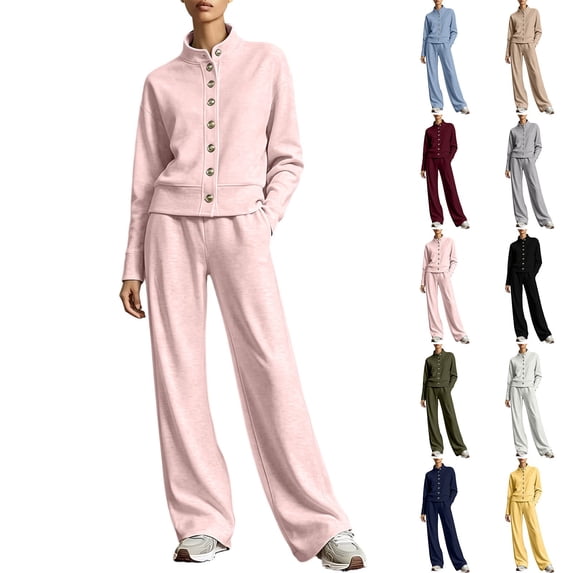 2 Piece Women Tracksuit Set, Button Down Jackets, Wide Leg Sweatpants, Teen Fall Trendy Casual Workout Outfits S-XXL