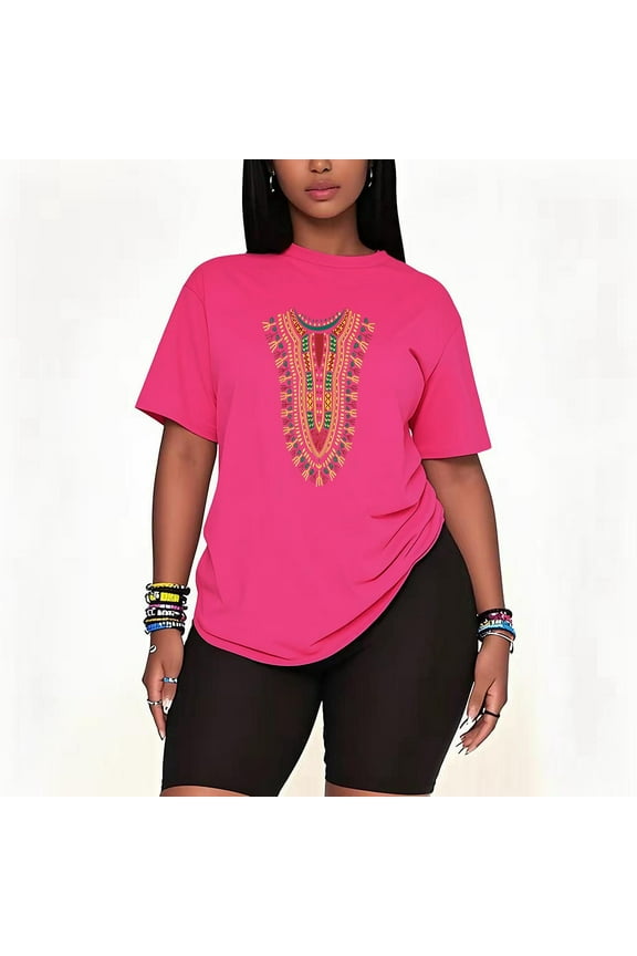 2 Piece Women's African Print Traditional Tribal Dashiki Pride Attire Kente Outfit Sleeve Oversized Tshirts and Shorts Lounge Sets-pink-5XL