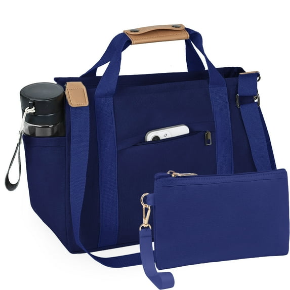 2-Piece Women's Canvas Bag Set: Large Tote with Pockets + Cute Crossbody Shoulder Bag for Work, Travel & Daily Use