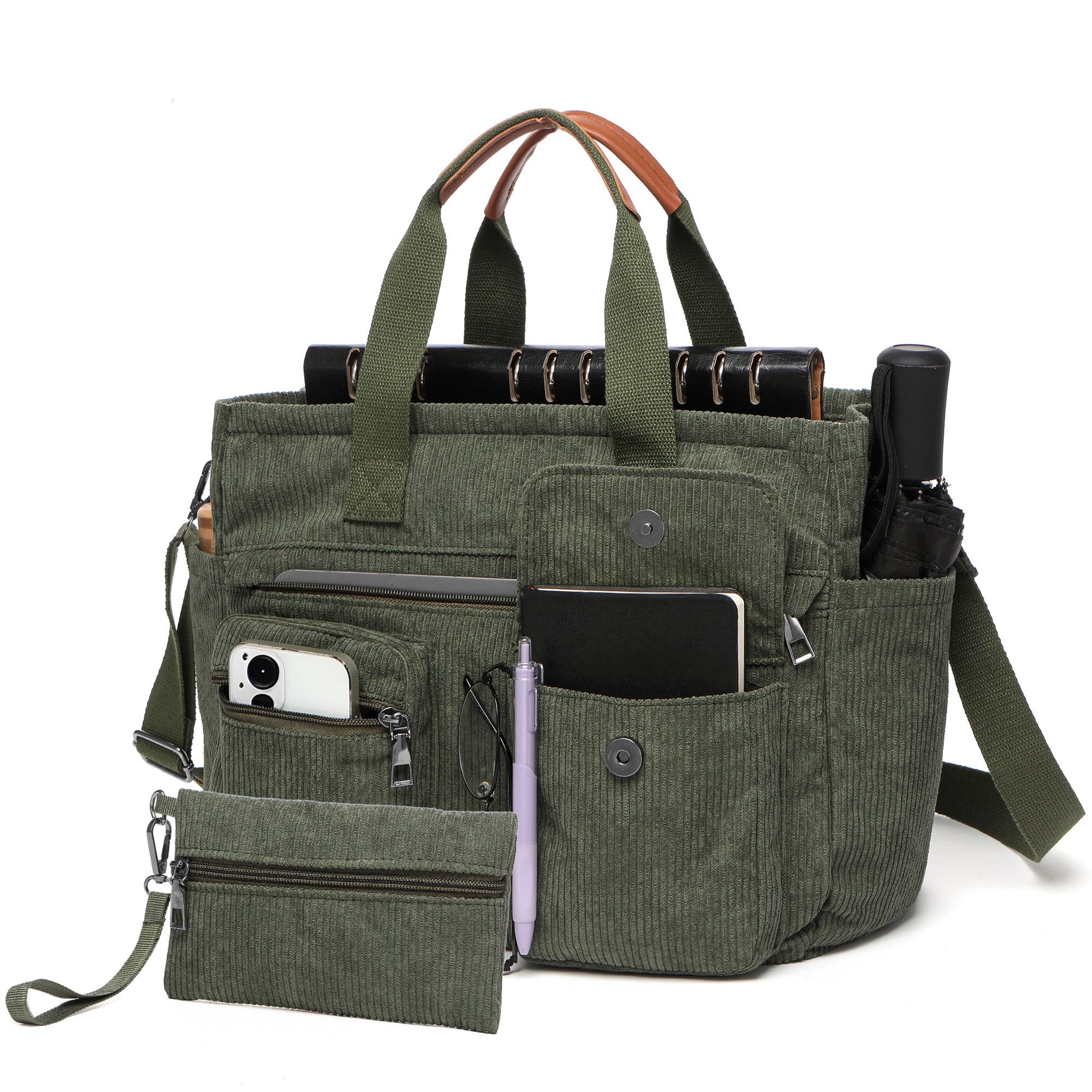 2-Piece Women's Corduroy Bag Set: Stylish Laptop Tote + Multi-Functional Crossbody Bag – Large-Capacity Work/Travel/Gym Bag