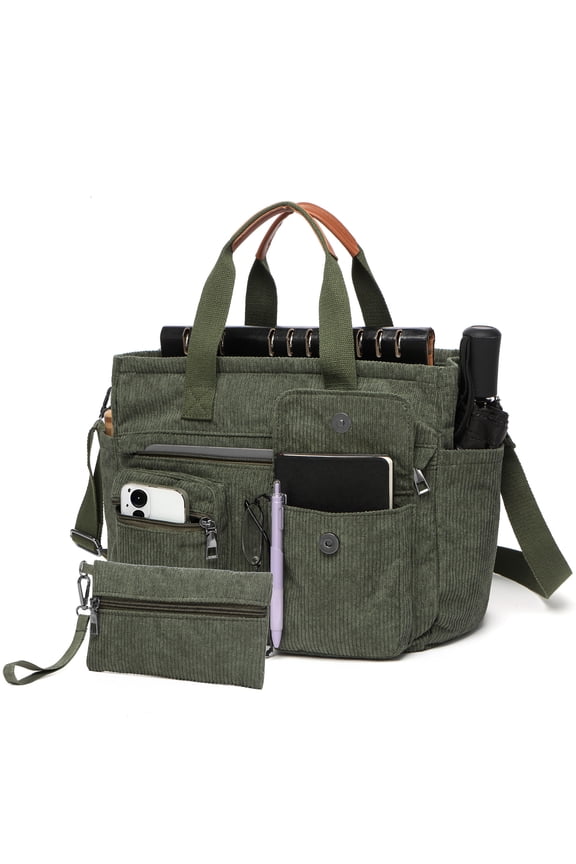 2-Piece Women's Corduroy Bag Set: Stylish Laptop Tote + Multi-Functional Crossbody Bag – Large-Capacity Work/Travel/Gym Bag