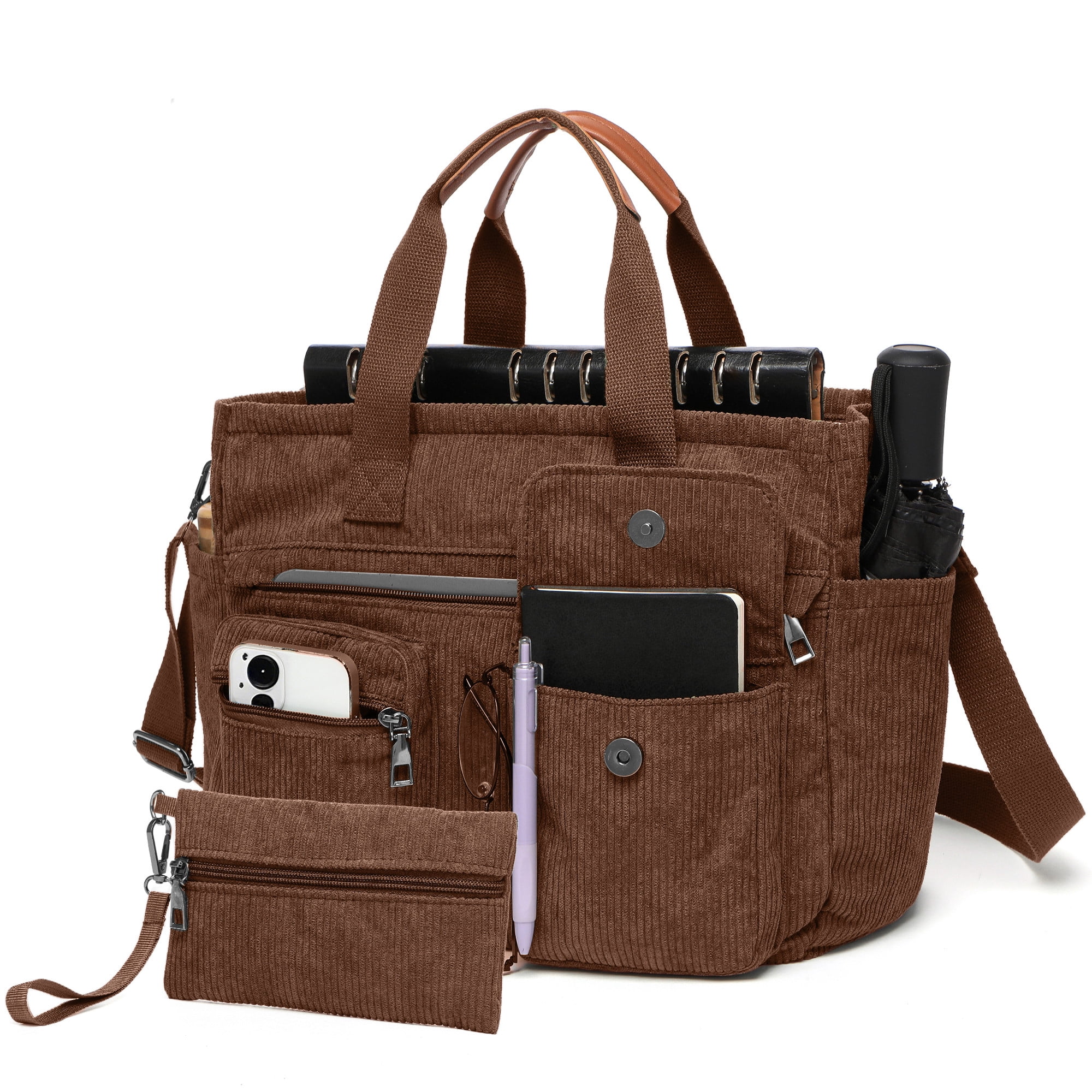 2-Piece Women's Corduroy Bag Set: Stylish Laptop Tote + Multi-Functional Crossbody Bag – Large-Capacity Work/Travel/Gym Bag
