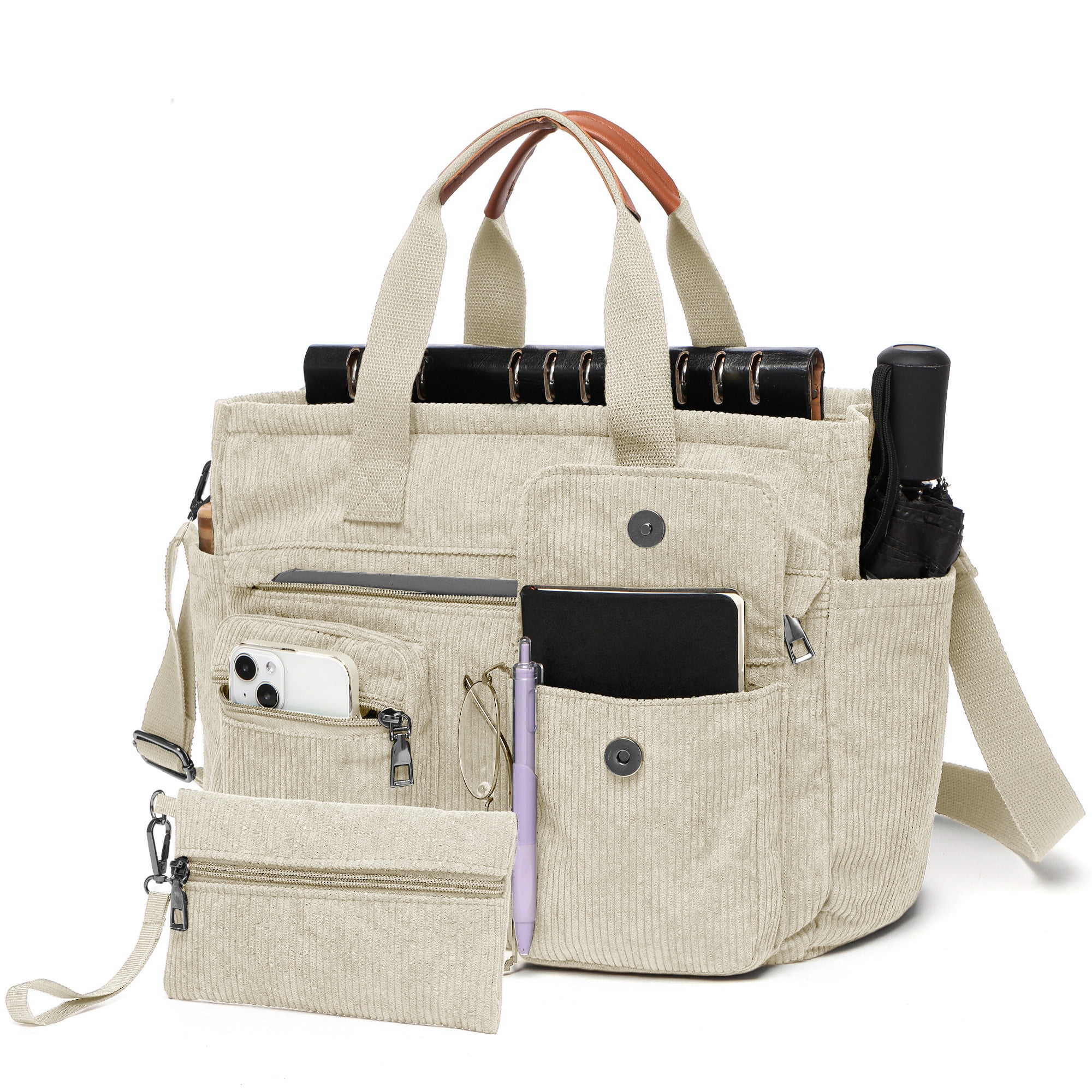 2-Piece Women's Corduroy Bag Set: Stylish Laptop Tote + Multi-Functional Crossbody Bag – Large-Capacity Work/Travel/Gym Bag