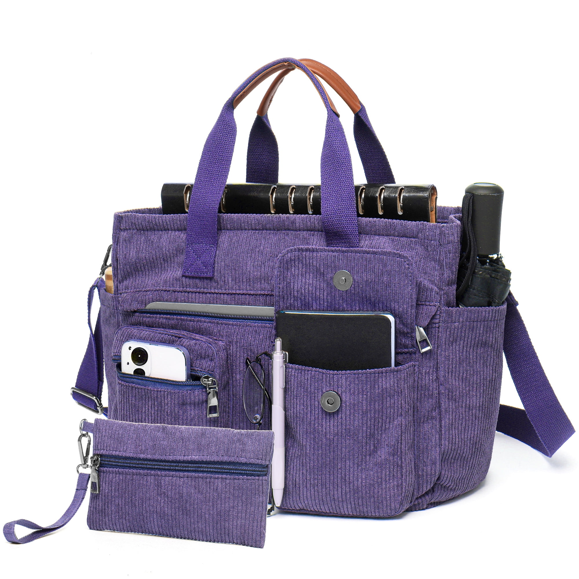 2-Piece Women's Corduroy Bag Set: Stylish Laptop Tote + Multi-Functional Crossbody Bag – Large-Capacity Work/Travel/Gym Bag
