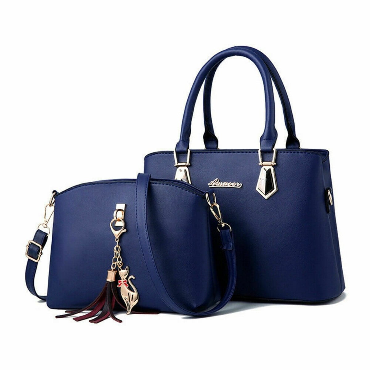 ‌2-Piece Women's Handbags - Faux Leather Messenger & Tote Set Blue