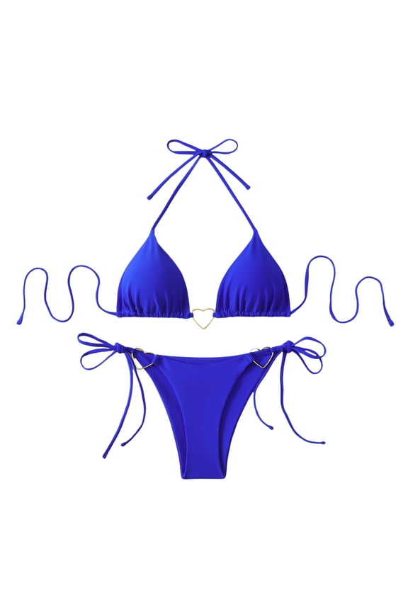 2-Piece Women's Heart Ring Detail with Tie Side Bottom Women's Halter Triangle Bikini Set 2026 Spring Summer Beach Vacation Pool Relaxed Casual Wear