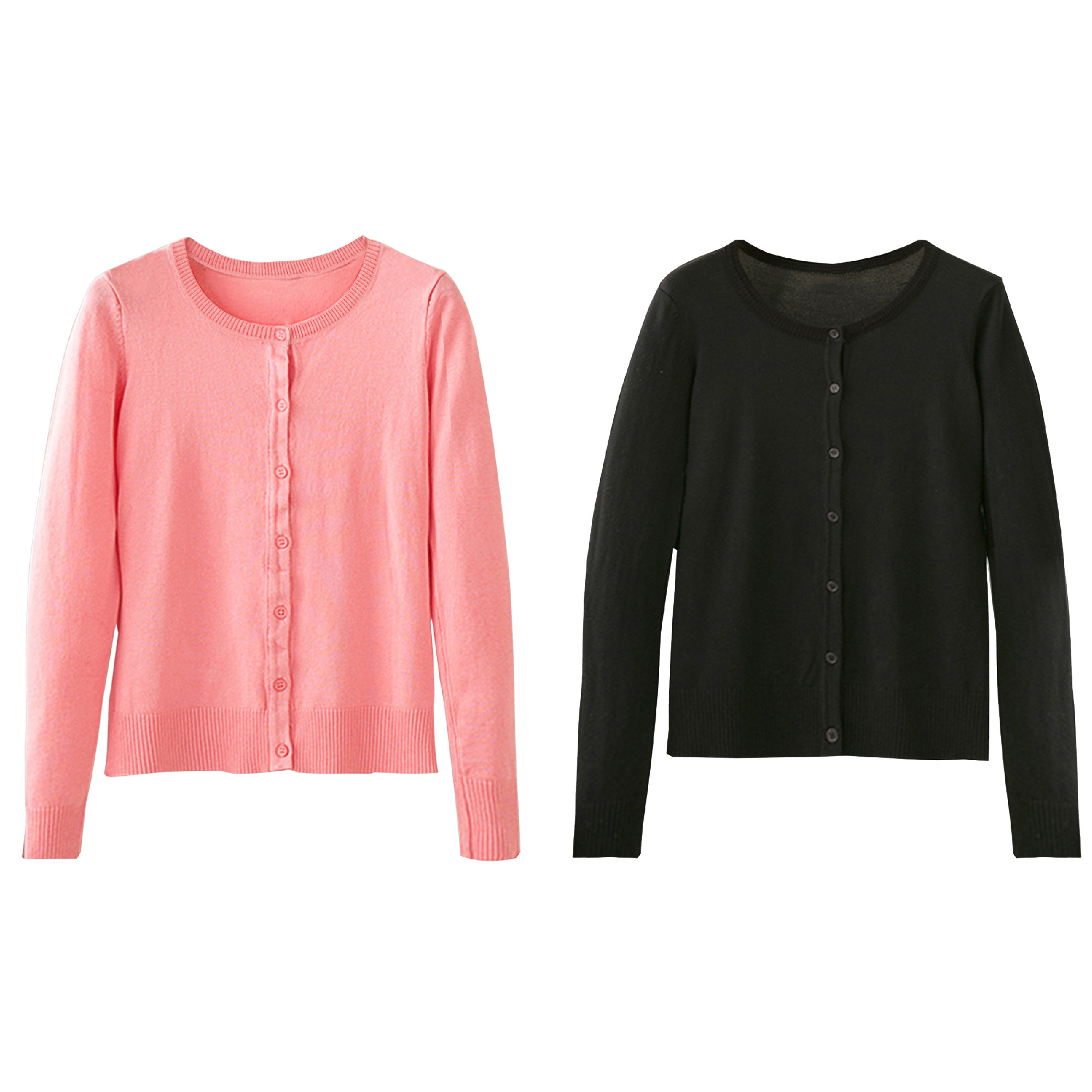 2-Piece Women's Lightweight Crew Neck Preppy Buttoned Cardigans ...