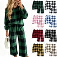 thumbnail image 1 of 2 Piece Women's Plaid Plush Fleece Pajama Sets Winter Warm Crewneck Long Sleeve Tops Wide Leg Pants Soft Loungewear S-XXL, 1 of 5