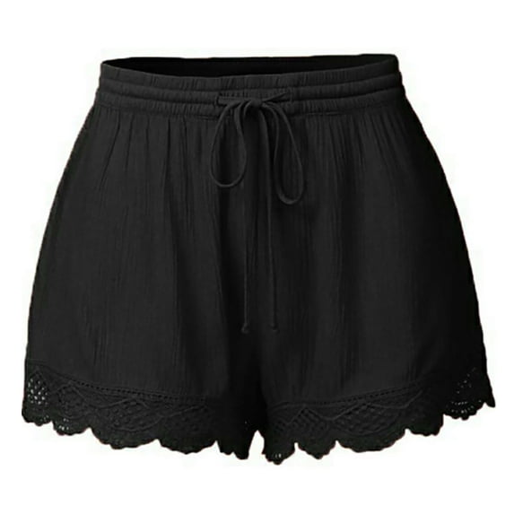 2-Piece Women's Plus Size Lace Trim Yoga Shorts with Rope Tie Detail