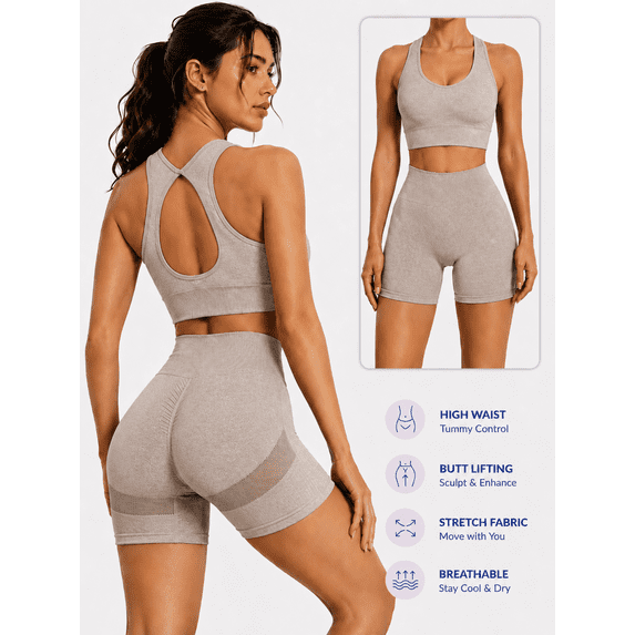 2 Piece Women's Workout Set High Waisted Yoga Shorts Activewear Outfit Butt Lifting Sports Set Tummy Control Fitness Gym Pilates Training Clothes