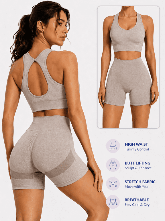 2 Piece Women's Workout Set High Waisted Yoga Shorts Activewear Outfit Butt Lifting Sports Set Tummy Control Fitness Gym Pilates Training Clothes