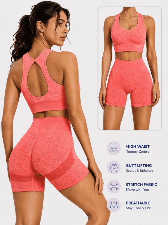 2 Piece Women's Workout Set High Waisted Yoga Shorts Activewear Outfit Butt Lifting Sports Set Tummy Control Fitness Gym Pilates Training Clothes