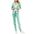 thumbnail image 1 of 2 Piece Womens Casual Set Stand Collar Full Zip Multi Pockets Tunic Jacket Elastic Waist Pant Color Block Office Outfit (M, Mint Green), 1 of 9