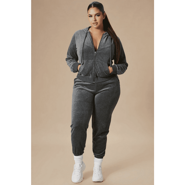 2 Piece Womens PLUS SIZE Velour SET JOGGING set Hoodie PANTS Track Suit
