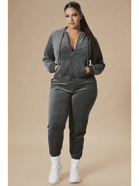 2 Piece Womens PLUS SIZE Velour SET JOGGING set Hoodie PANTS Track Suit 1X-2X-3X