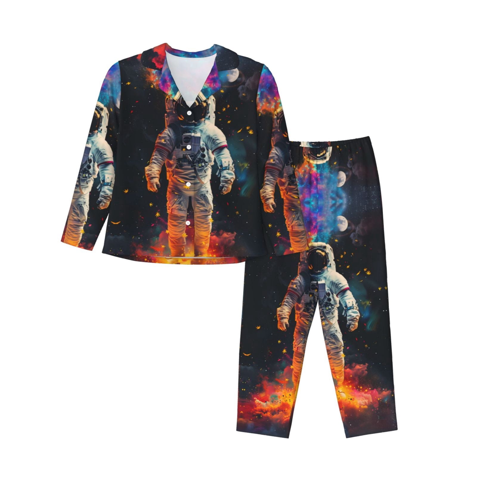 2 Piece Womens Pajama Sets - Astronaut Cosmic Rainbow Soft Sleepwear ...