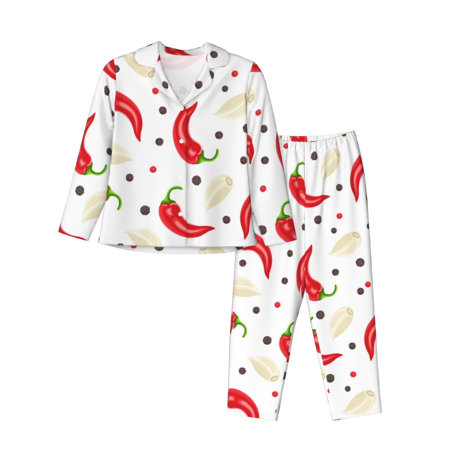 2-piece-womens-pajama-sets-chili-pepper-garlic-soft-sleepwear-comfy