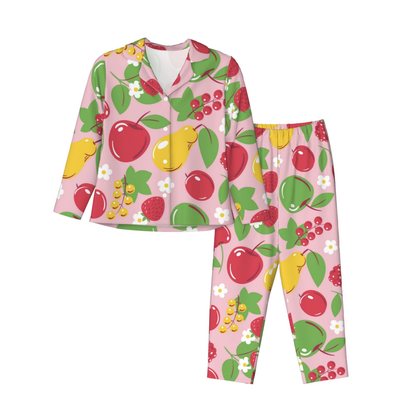 2 Piece Womens Pajama Sets - Cute Berry Flower Fruit Soft Sleepwear ...