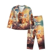 CSSWAL 2 Piece Womens Pajama Sets - Cute Cloud Pomeranian Soft Sleepwear Comfy Pajamas Ladies Pj Lounge Sets with Pockets, Long Sleeve Button Shirt and Pajama Pants Pjs Sets for Women