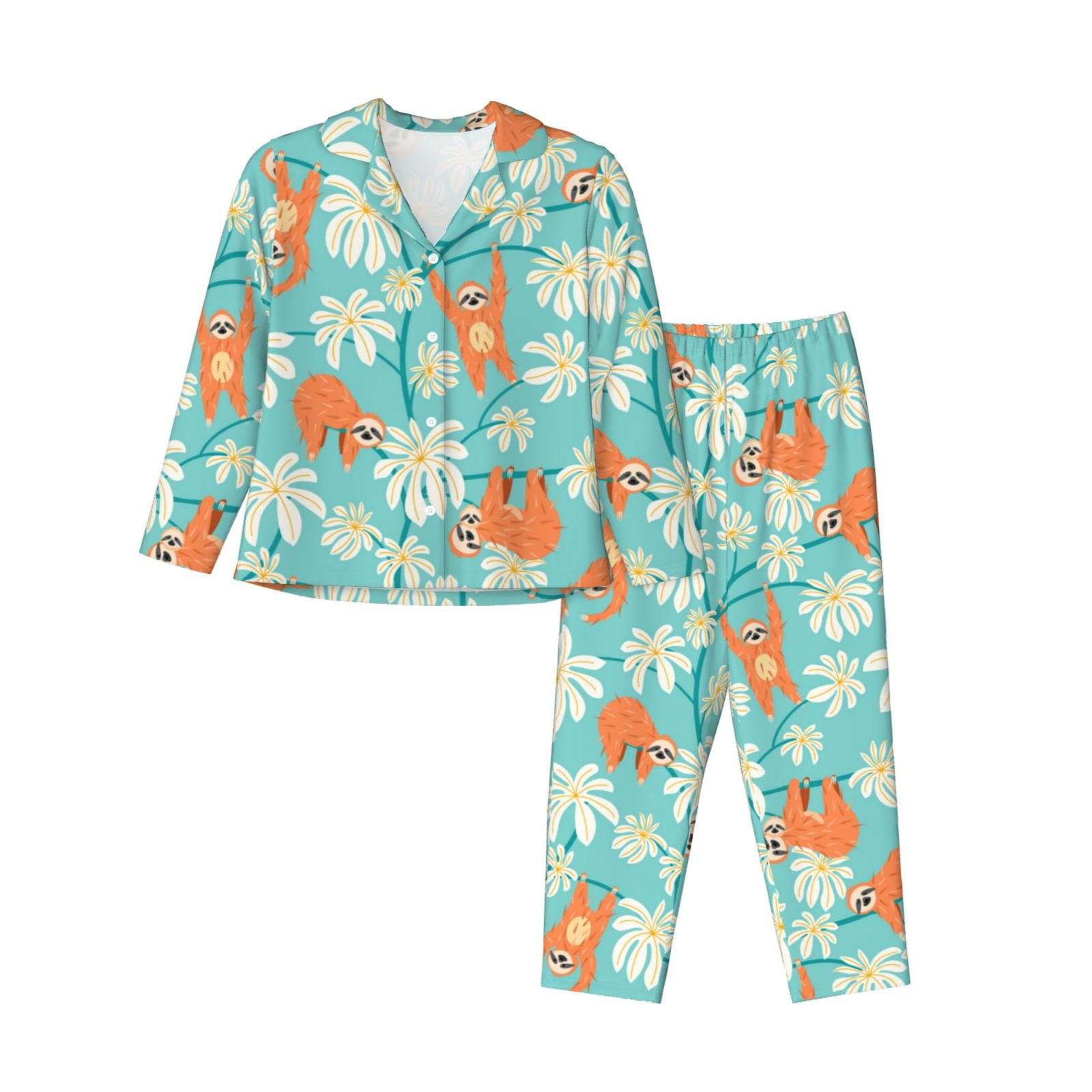 2 Piece Womens Pajama Sets - Cute Sloth on Floral Tree Soft Sleepwear ...