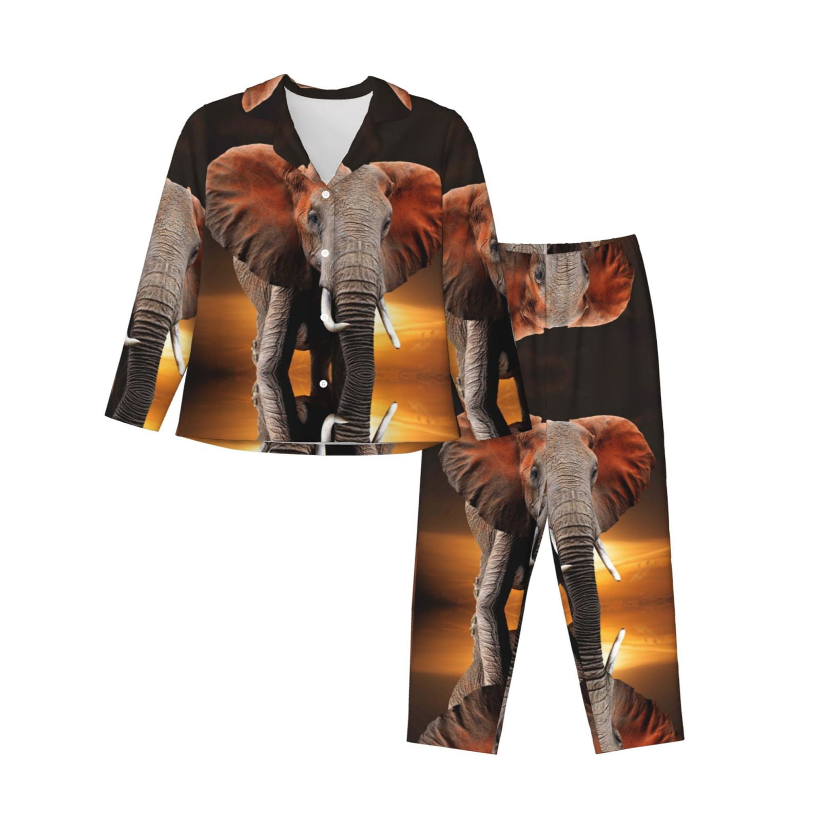 2 Piece Womens Pajama Sets Elephant Sunset in Kenya Soft Sleepwear