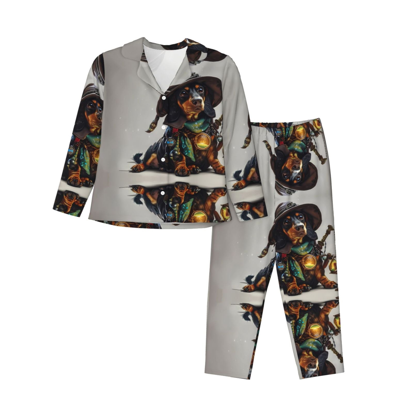 2 Piece Womens Pajama Sets - Fantasy Wizard Dog Art Soft Sleepwear ...