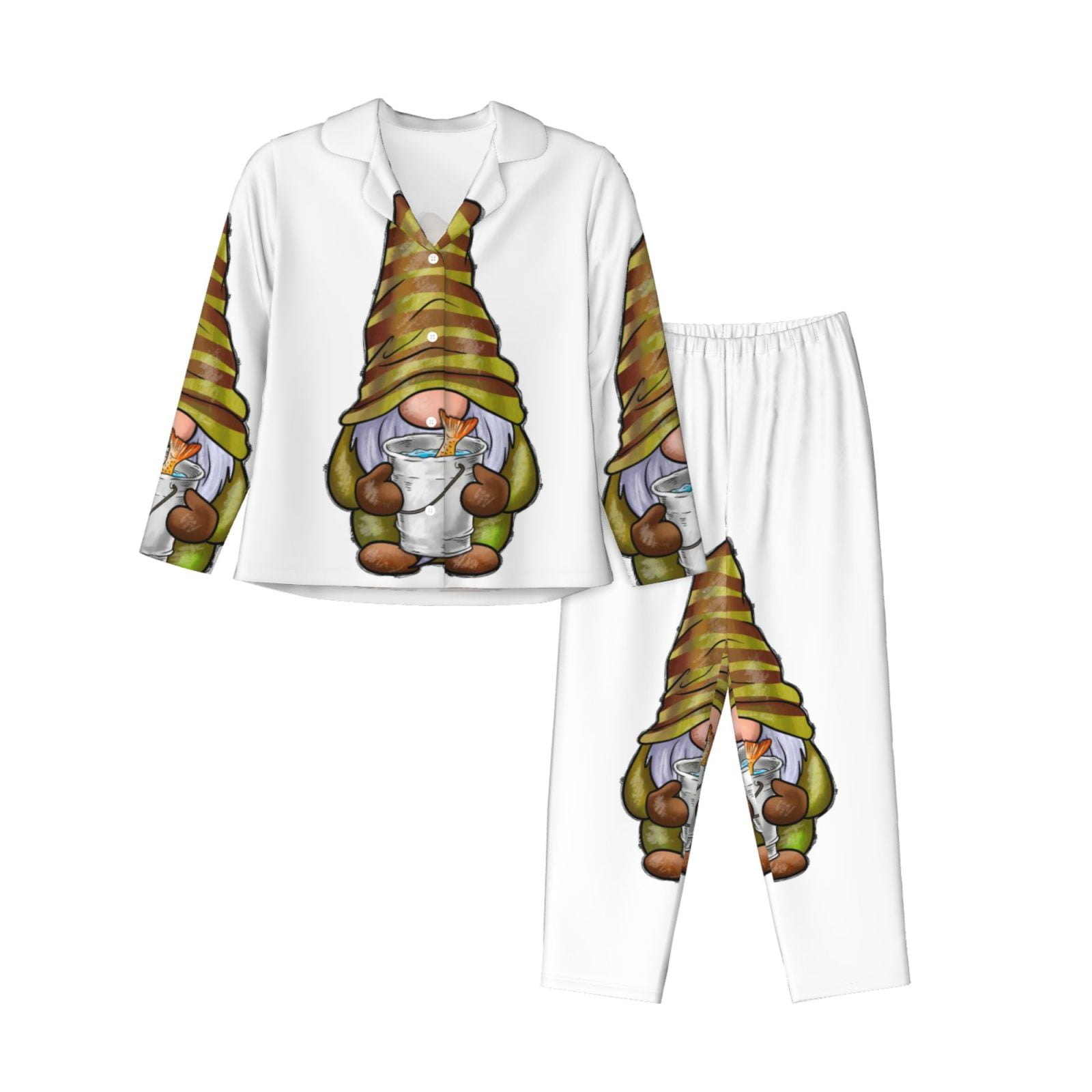 2 Piece Womens Pajama Sets Fishing Gnome Fisherman Soft Sleepwear