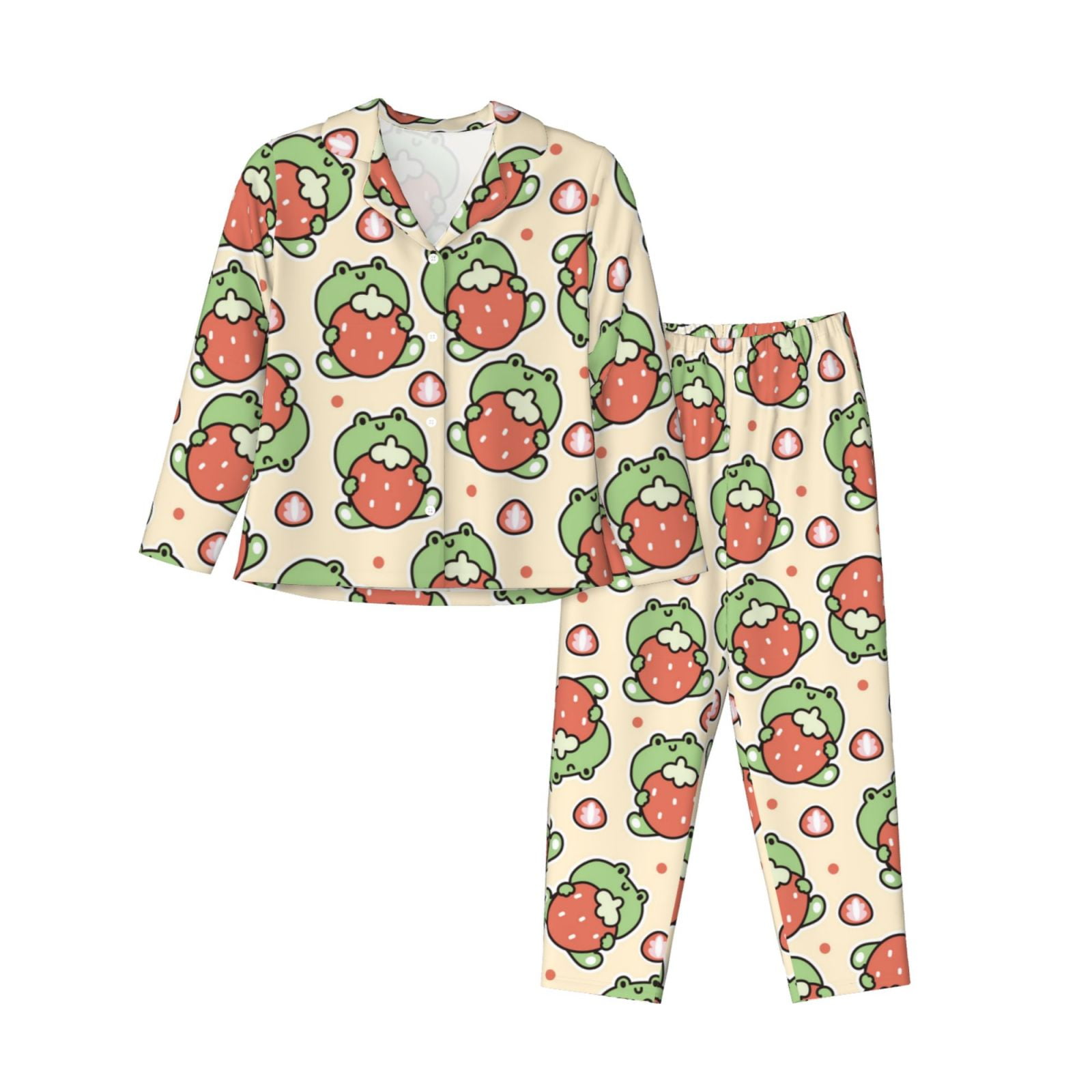 2 Piece Womens Pajama Sets - Frog Hold Strawberry Soft Sleepwear Comfy ...