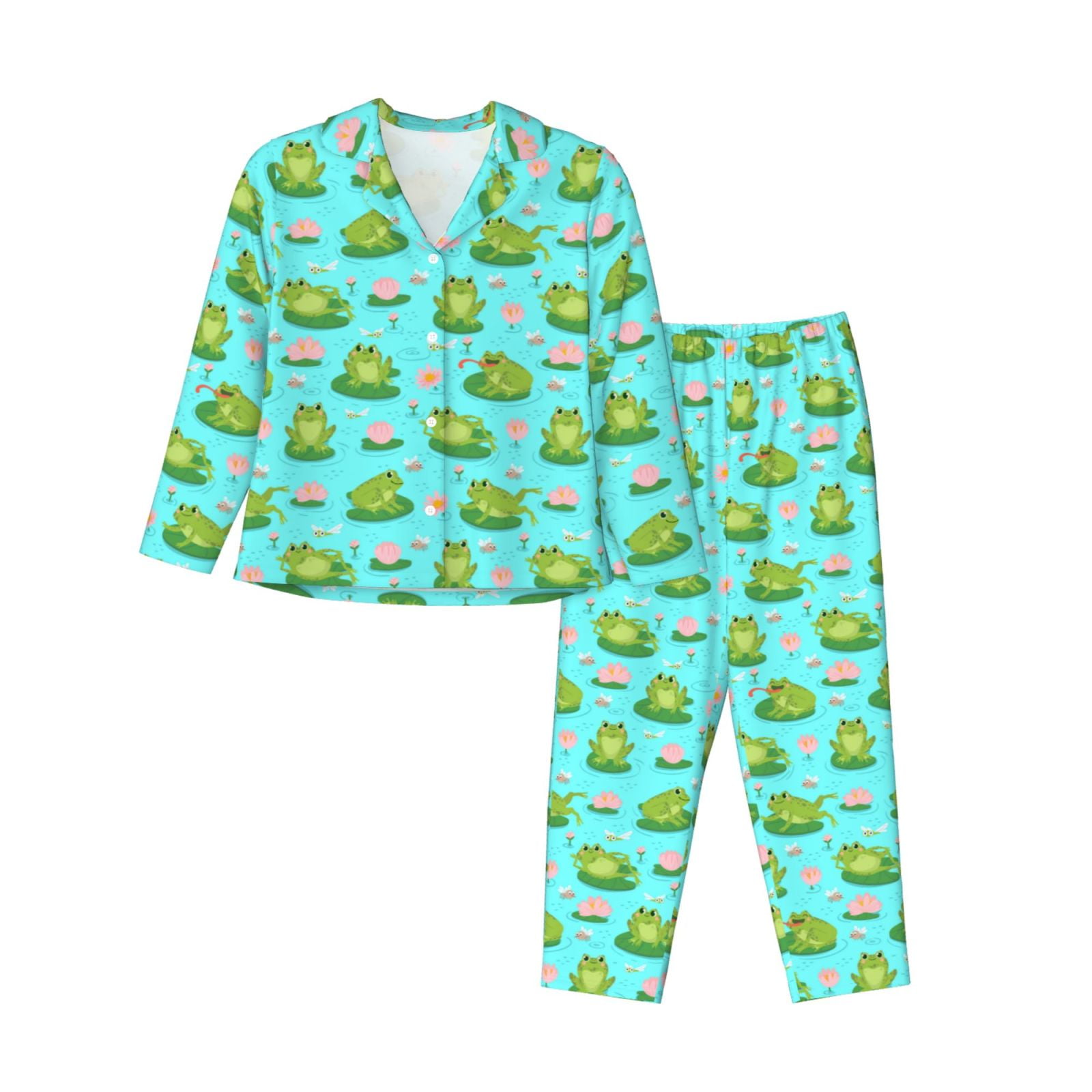 2 Piece Womens Pajama Sets - Frogs And Aquatic Plants Soft Sleepwear ...