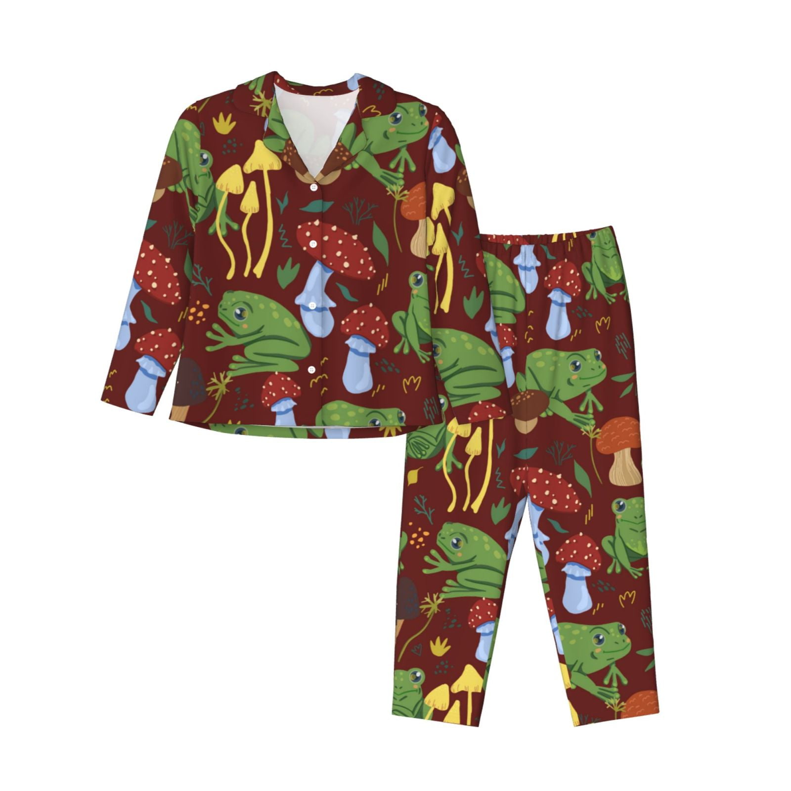 2 Piece Womens Pajama Sets - Frogs and Mushrooms Soft Sleepwear Comfy ...