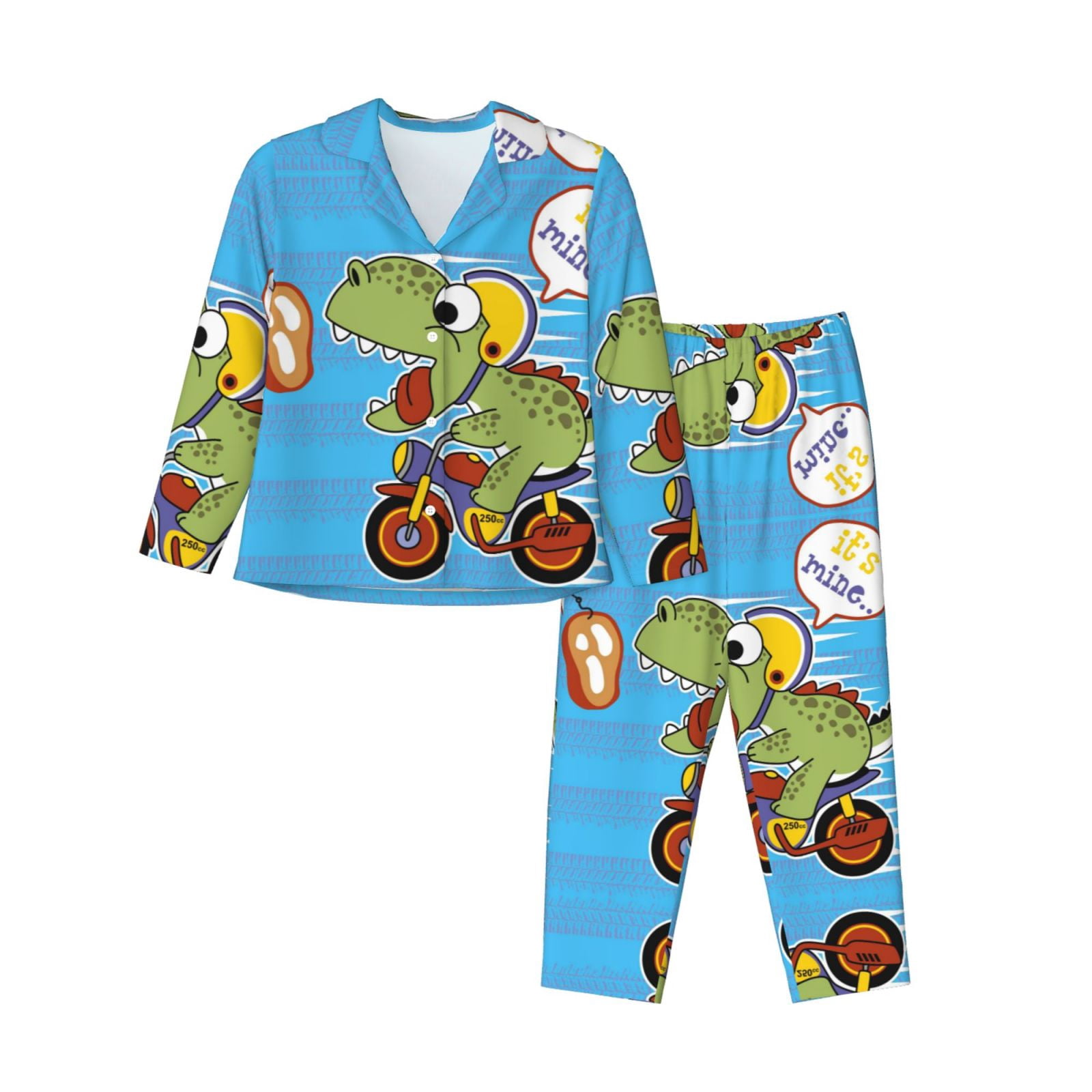2 Piece Womens Pajama Sets - Funny Dinosaur Riding Motorcycle Soft ...