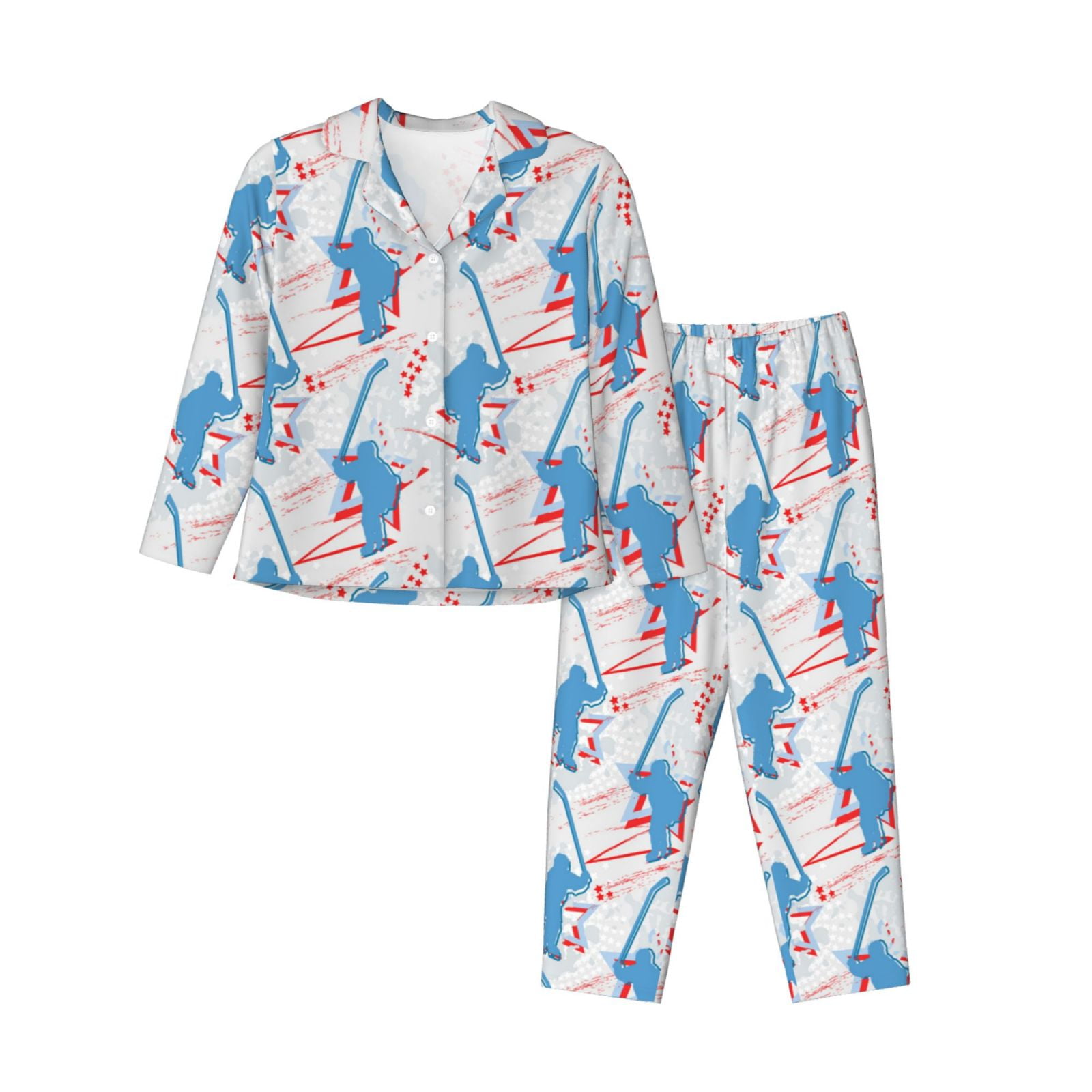 2 Piece Womens Pajama Sets Hockey player blue cool Soft Sleepwear