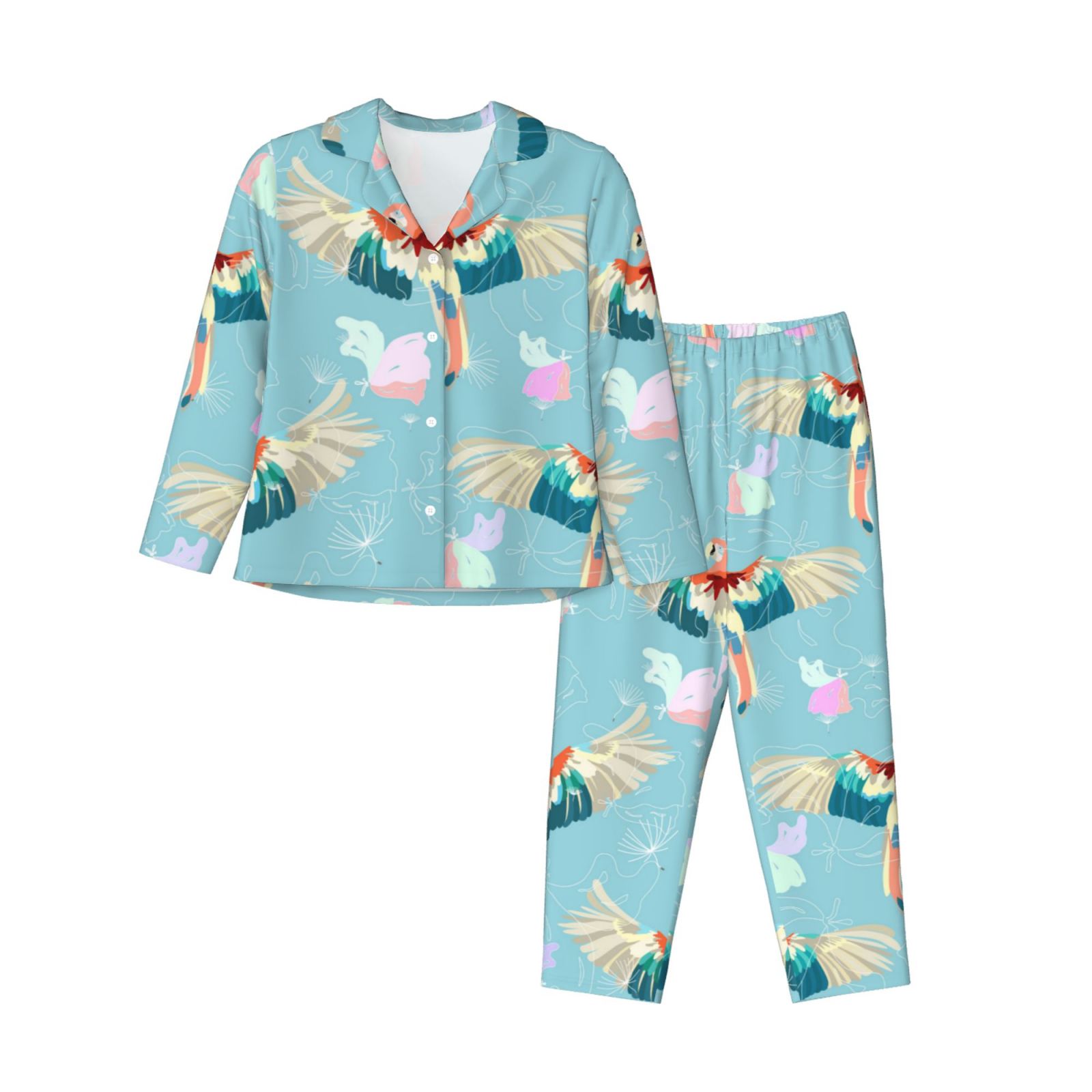 2 Piece Womens Pajama Sets - Pastel Painted Flying Cute Parrot Soft ...