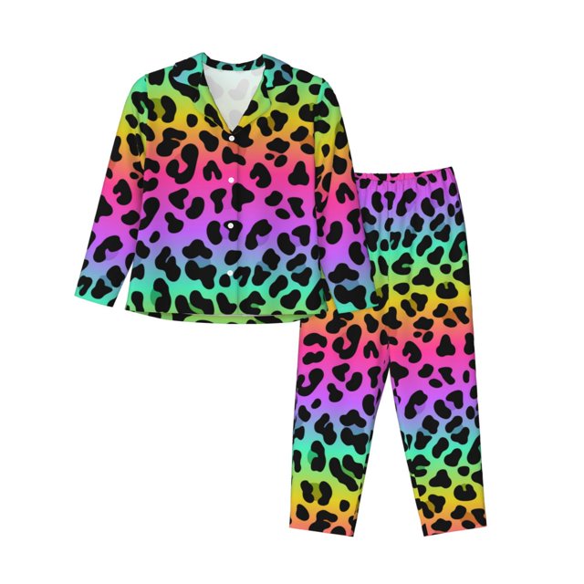 2 Piece Womens Pajama Sets Rainbow leopard colorful fashion Soft
