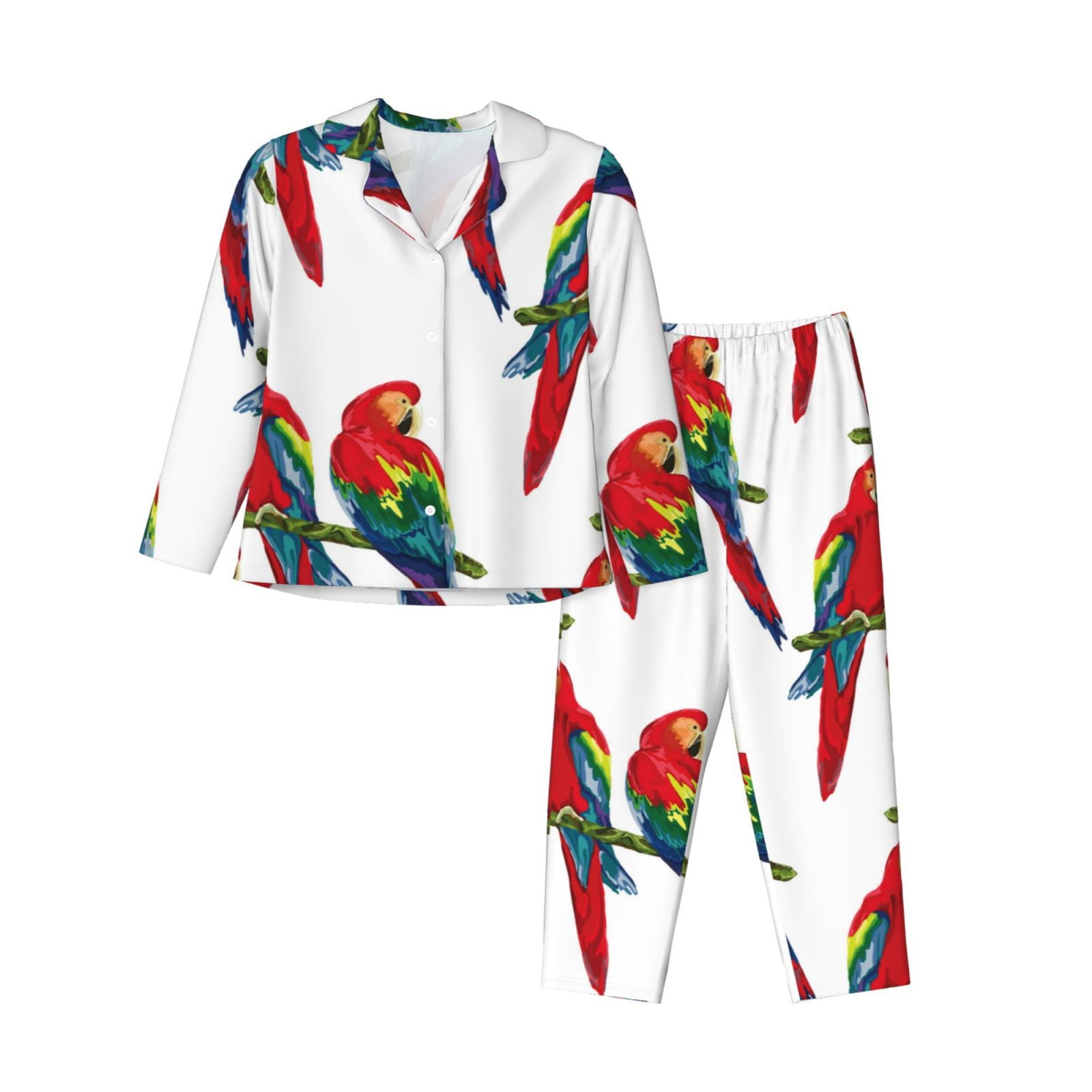 2 Piece Womens Pajama Sets Red Macaw Parrot On Branch Soft Sleepwear