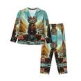 2 Piece Womens Pajama Sets Riverside Meditating Cat Soft Sleepwear