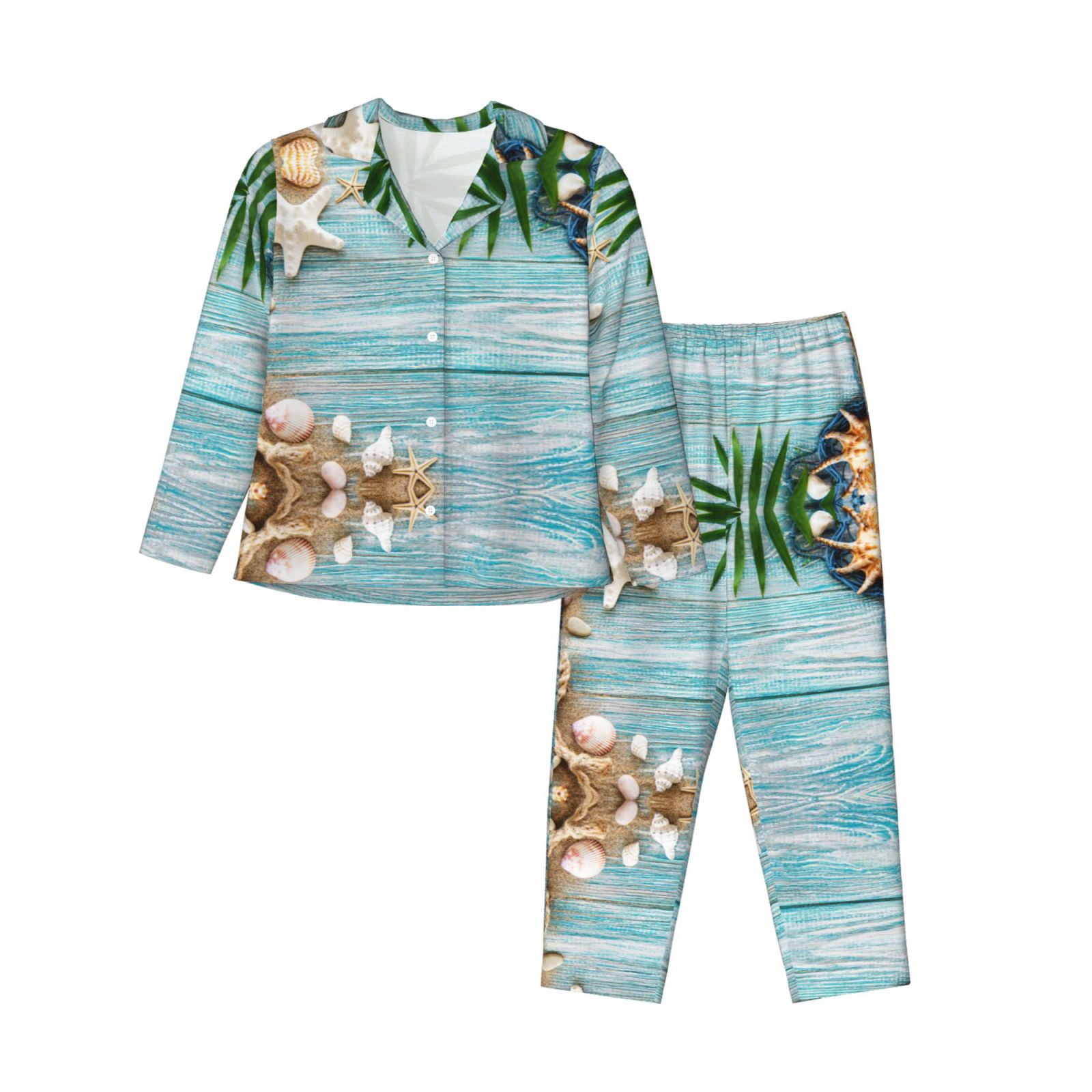 2 Piece Womens Pajama Sets Seashells On Sand Soft Sleepwear Comfy 2-piece-womens-pajama-sets-seashells-on-sand-soft-sleepwear-comfy