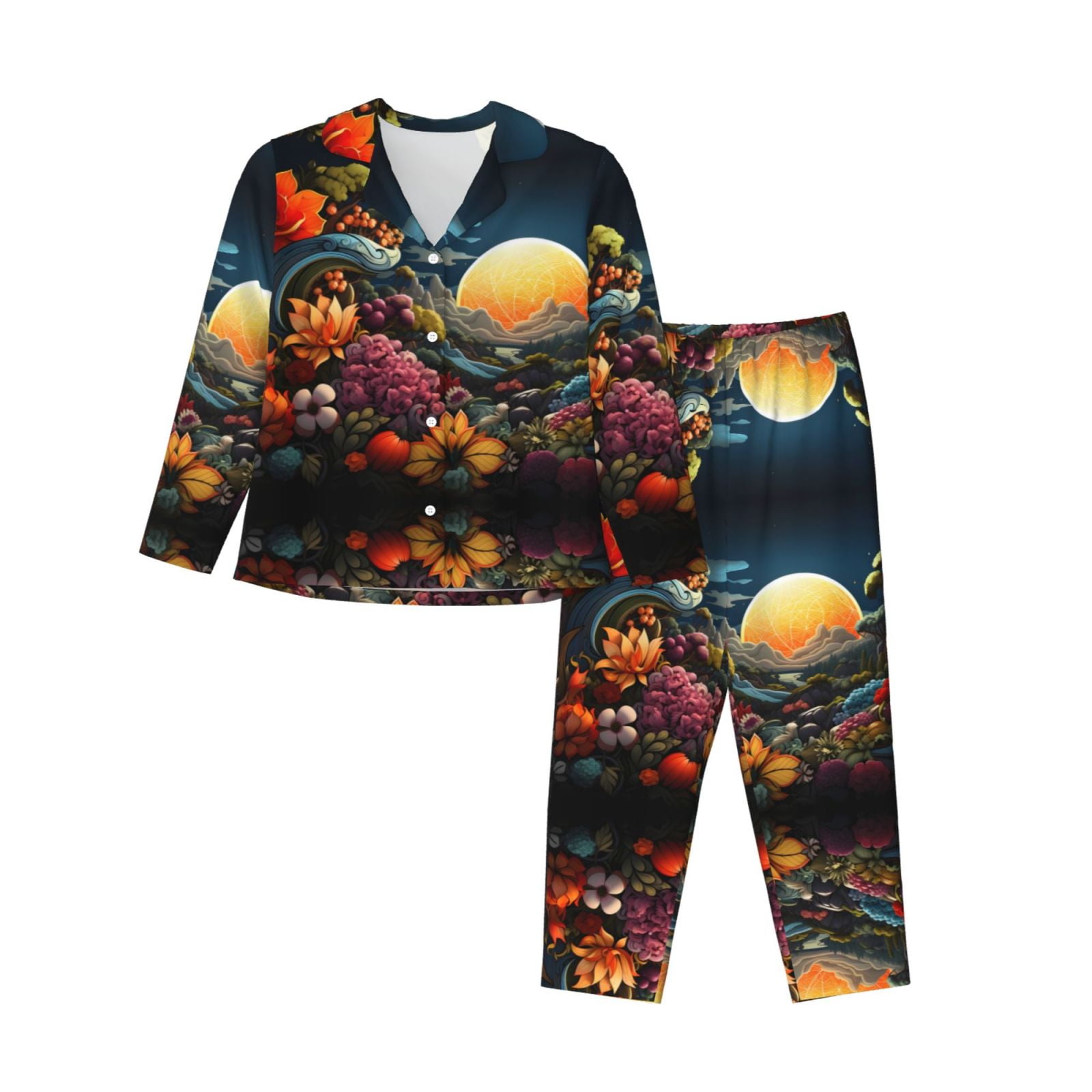 2 Piece Womens Pajama Sets - Sunset Floral Fantasy Landscape Soft ...