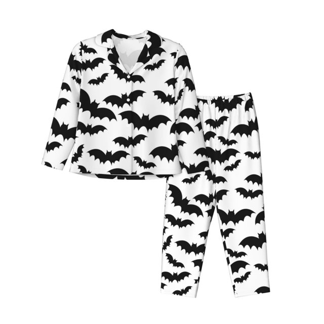 2 Piece Womens Pajama Sets black bat white cool Soft Sleepwear Comfy